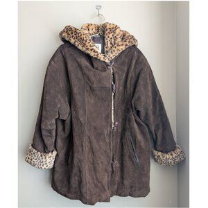 Vintage Antels Faux Leopard Fur Leather Suede Jacket